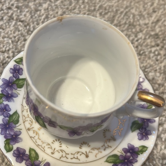 Vintage Inarco Japan purple violets demitasse teacup with saucer - Picture 3 of 6